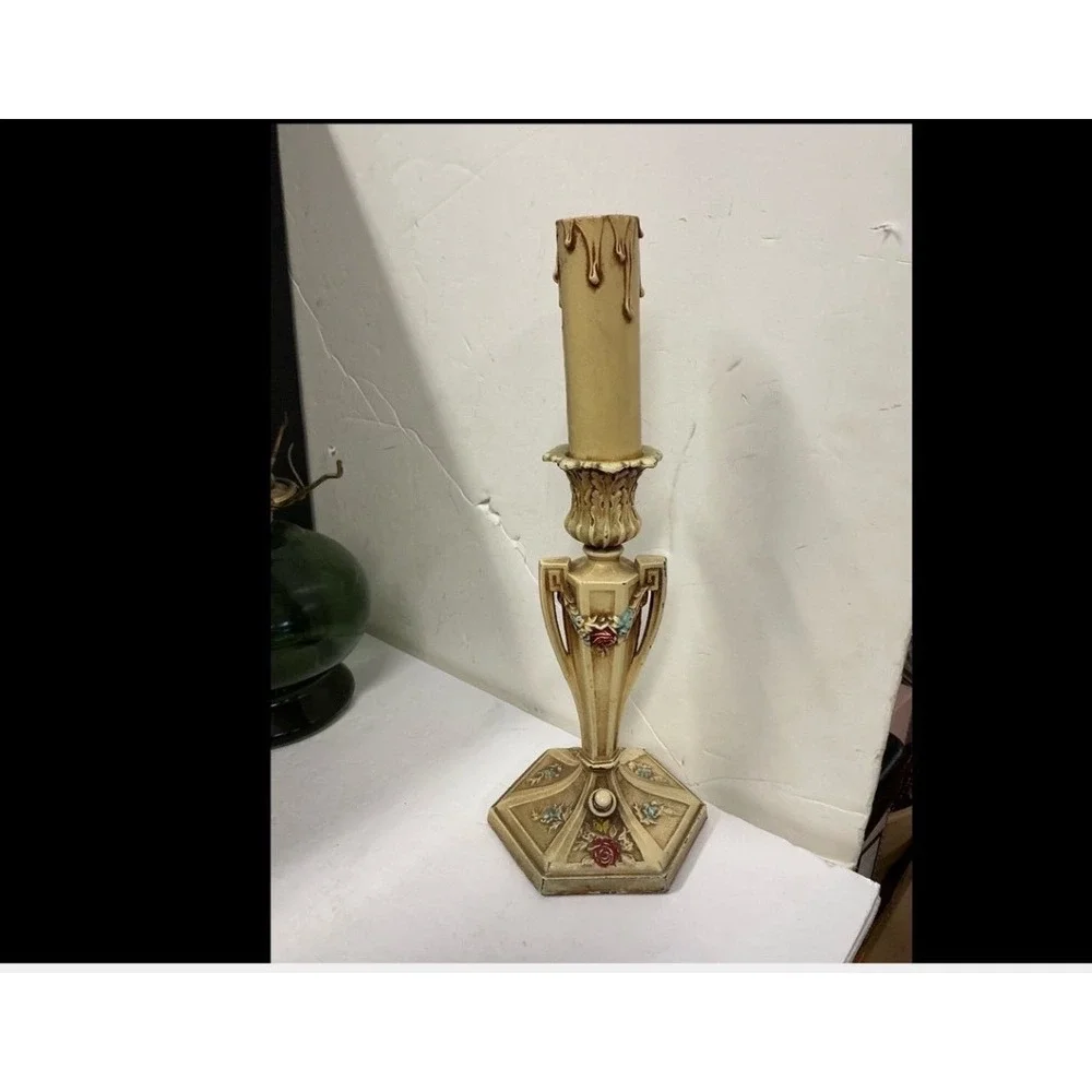 Vintage French Provincial Electric Candlestick Lamp‎ Floral Rose Garland 1930s